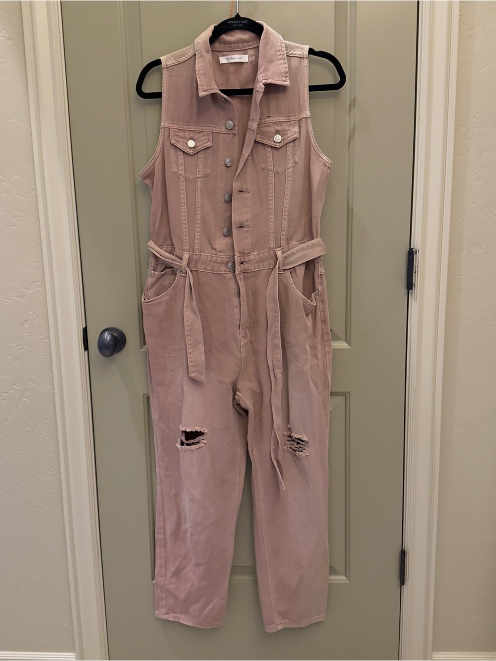 Mustard Seed Mauve Sleeveless Utility Jumpsuit with Waist Tie